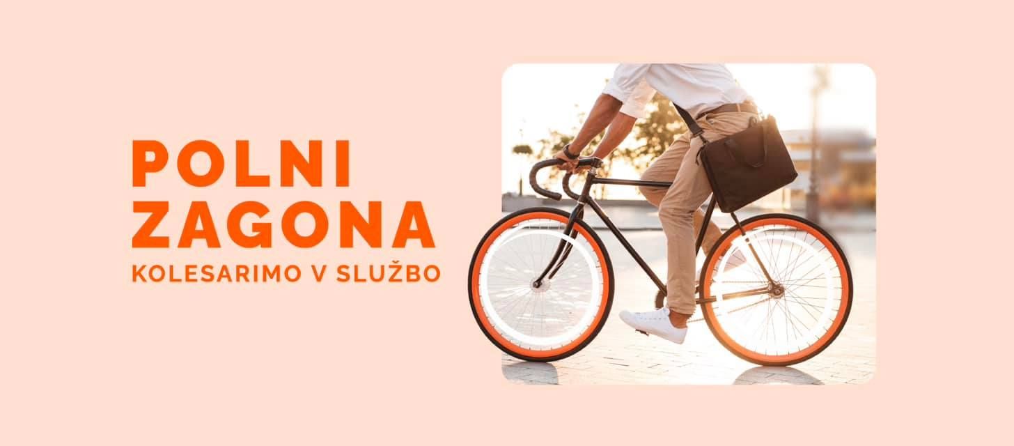 Plakat pobude Polni zagona kolesarimo v službo, kolesar na kolesu