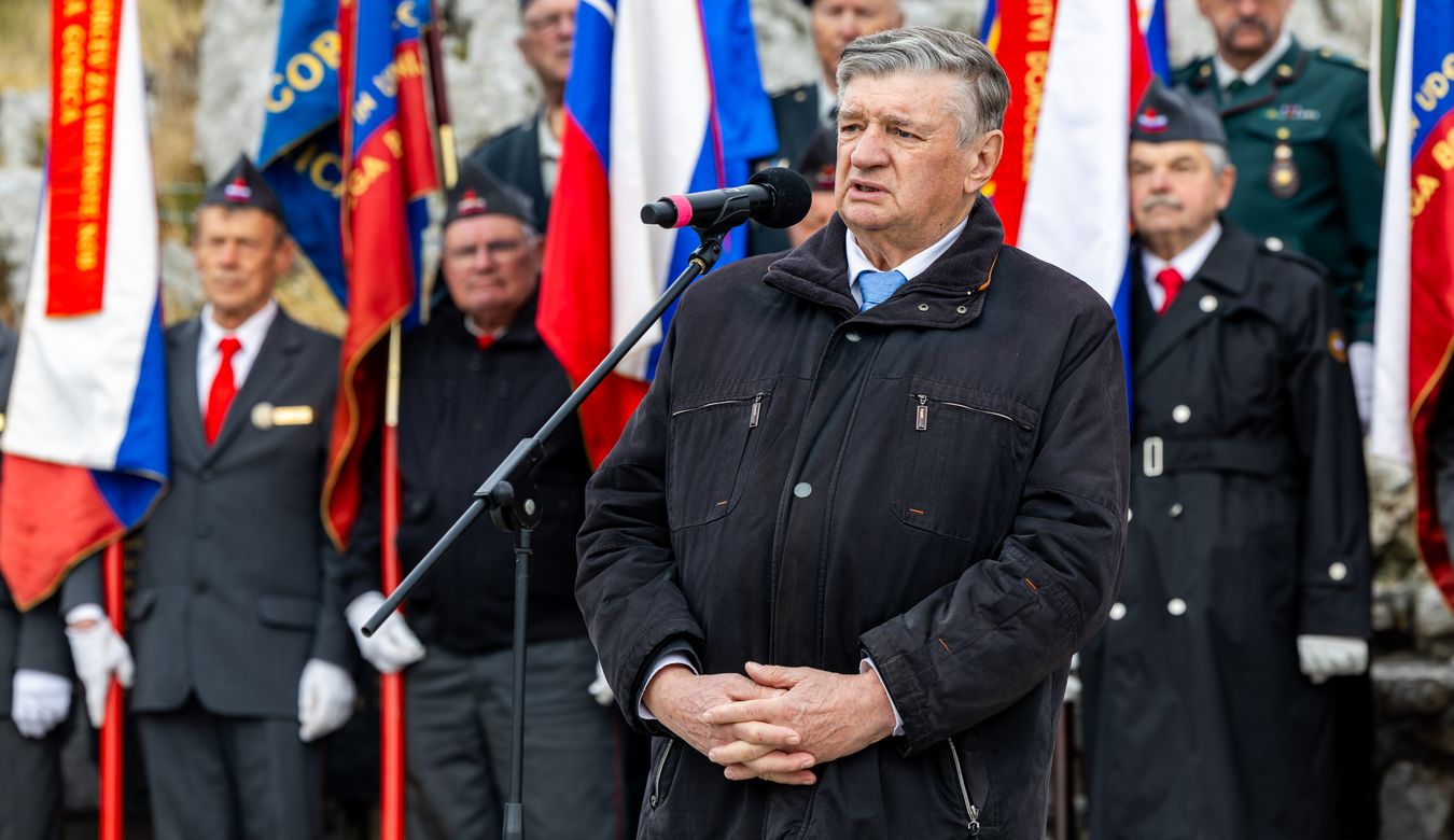Predsednik Zveze združenj borcev za vrednote NOB Slovenije Marijan Križman med govorom