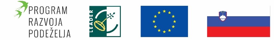 Logotip Programa razvoja podeželja skupaj z evropsko in slovensko zastavo