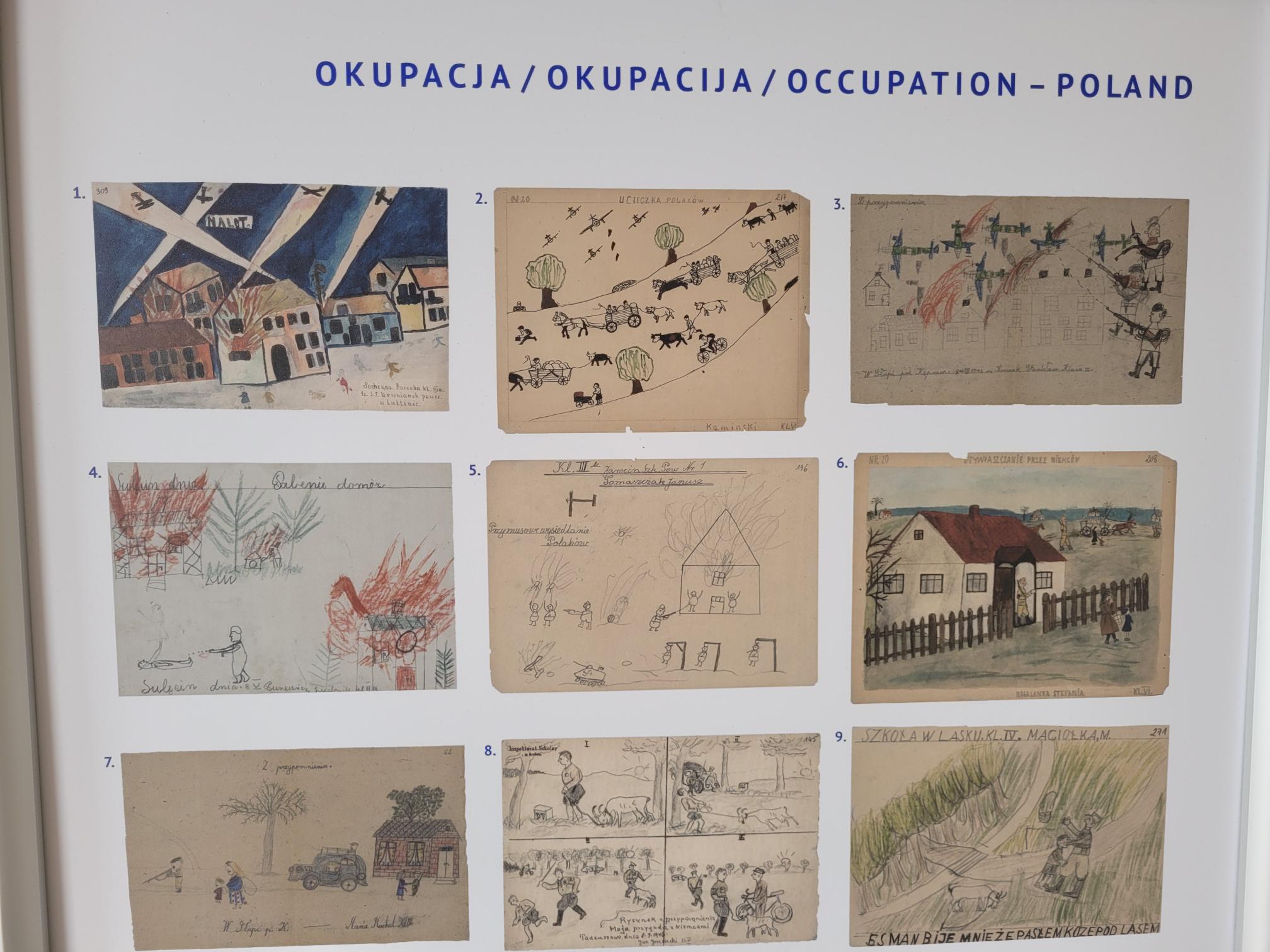 Otroške slike o okupaciji na razstavi.